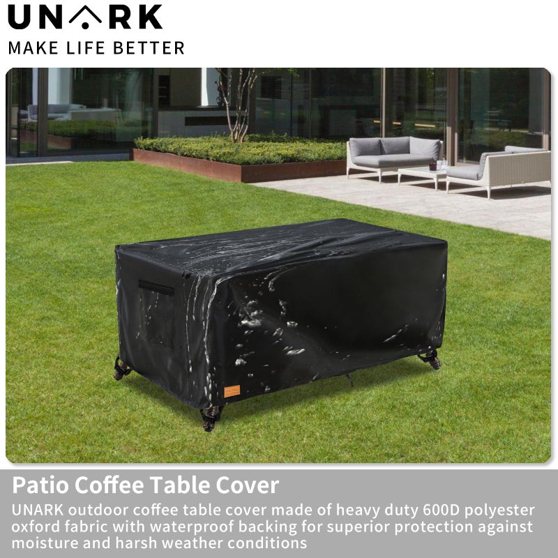 UNARK Outdoor Patio Coffee Table Cover, 600D Waterproof Heavy Duty Outdoor Table Cover, Patio Furniture Covers 48 x 28 x 16 inches Black - Image 5
